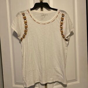LOFT Md, White T-Shirt with orange and black bead detail!